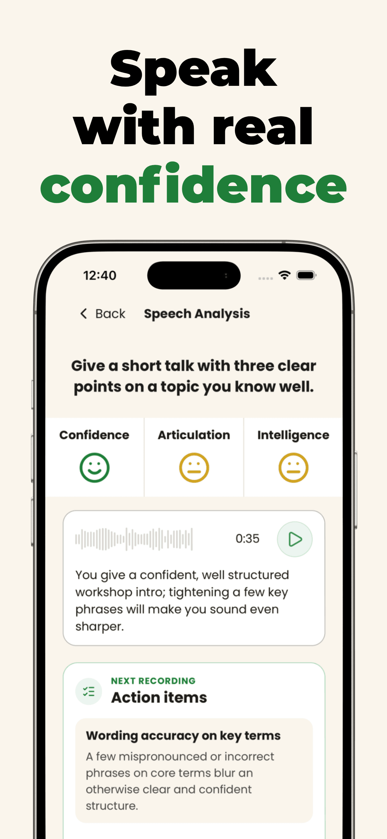 Practice speaking recording app screen